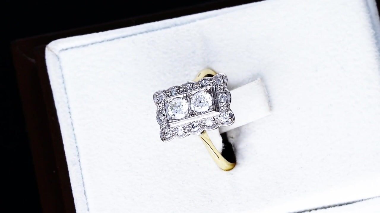 Film of Antique 0.97ct Diamond and 18ct Yellow Gold Dress Ring Circa 1930