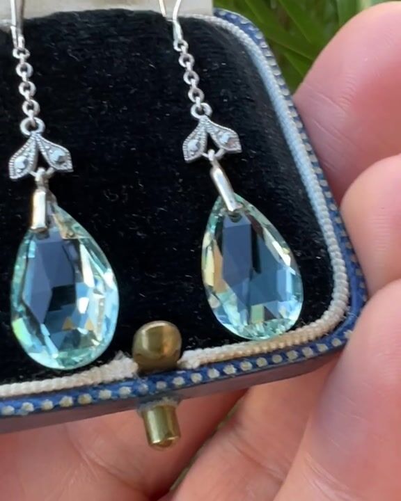 Film of Edwardian Silver Aquamarine Paste Teardrop Earrings