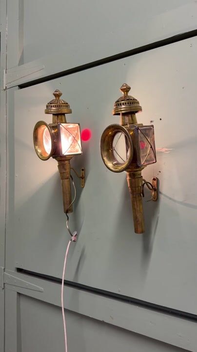 Film of A Pair of French Electrified Brass Carriage Lights, Wall Lanterns  2 Lovely Pieces