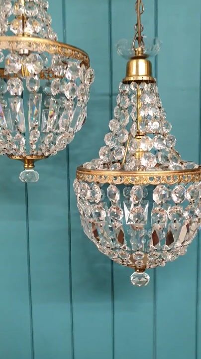Film of Pair of Early 20th Century Cut Glass Crystal Tent Chandeliers 10"