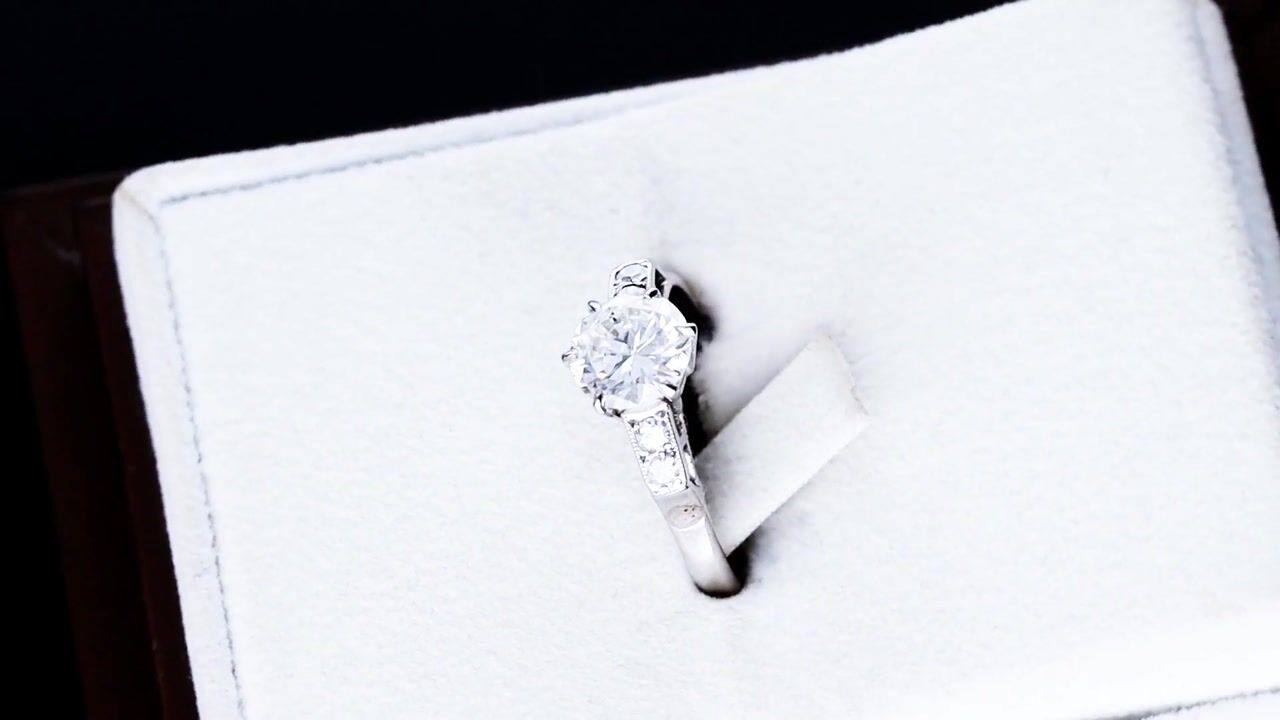Film of Vintage 1.36ct Diamond and Platinum Solitaire Ring Circa 1945
