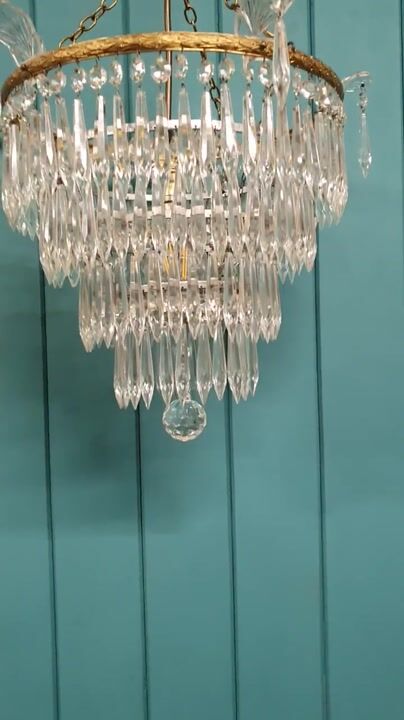 Film of Early 20th Century Four Tier Cut Glass Crystal Spike Chandelier 15"