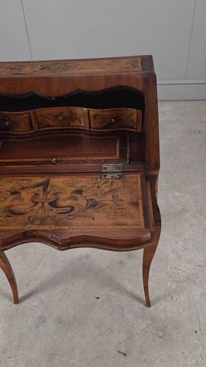 Film of Elegant 19th Century Italian Marquetry Bureau Desk