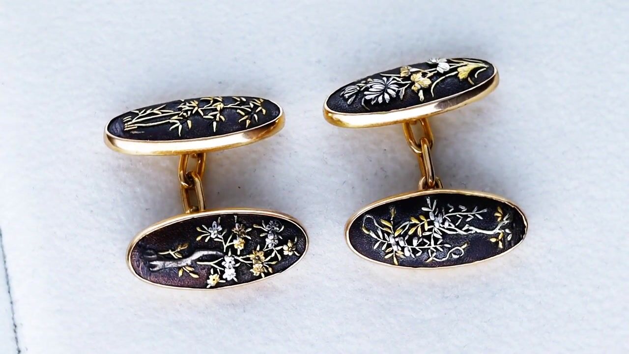 Film of 18ct Yellow Gold Shakudo Cufflinks - Antique Circa 1890