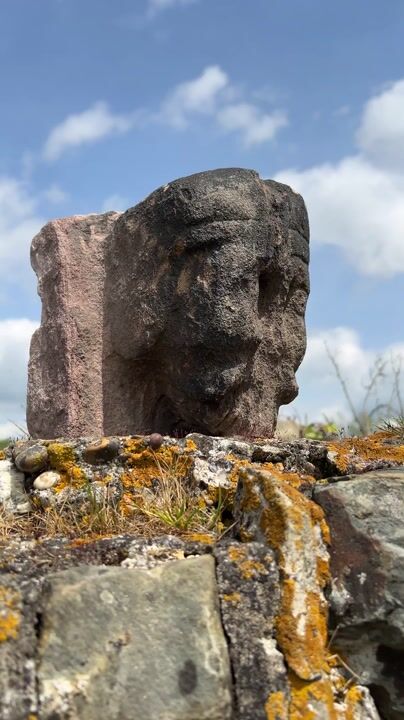 Film of Magnificent Early 17th Century Carved Stone Head from the Out Houses of Newton Old Hall, Derbyshire