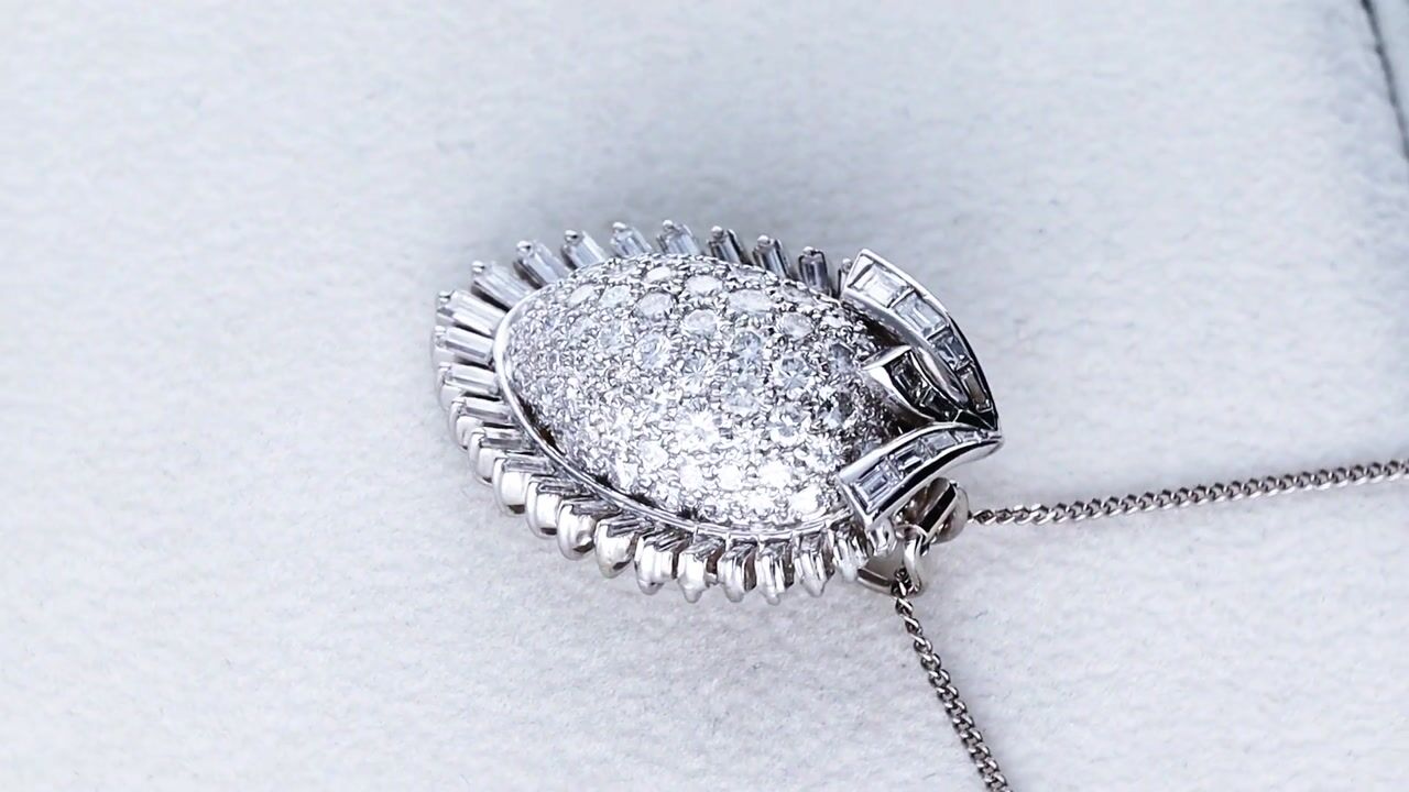Film of 3.92ct Diamond and 10ct White Gold Organic Pendant - Vintage Circa 1950