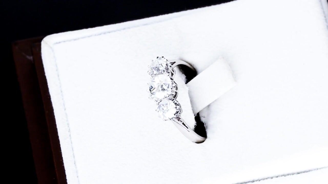 Film of Antique 1.64ct Diamond and Platinum Three Stone Ring Circa 1925