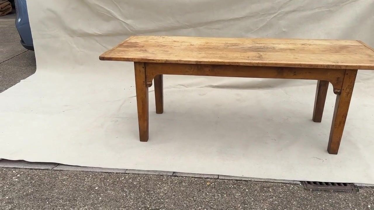Film of Large Early 19th Century Sycamore Farmhouse Kitchen Dining Table, French Provincial