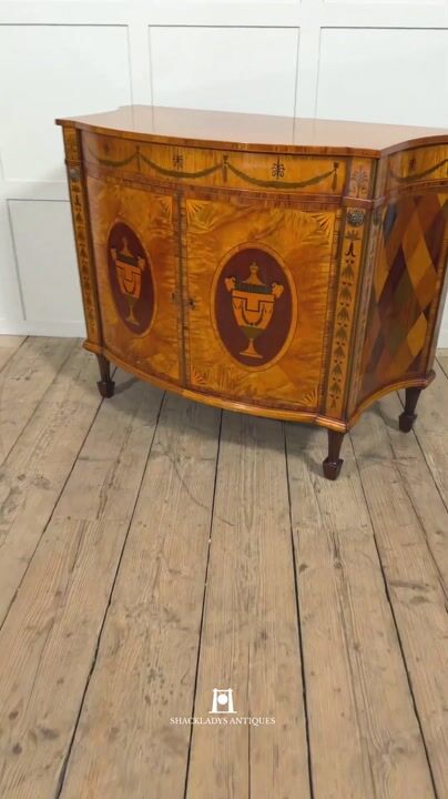Film of Neoclassical Satinwood Marquetry Demi-lune Side Cabinet
