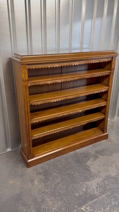 Film of Antique Aesthetic Movement  Large Late Victorian Golden Oak Open Bookcase