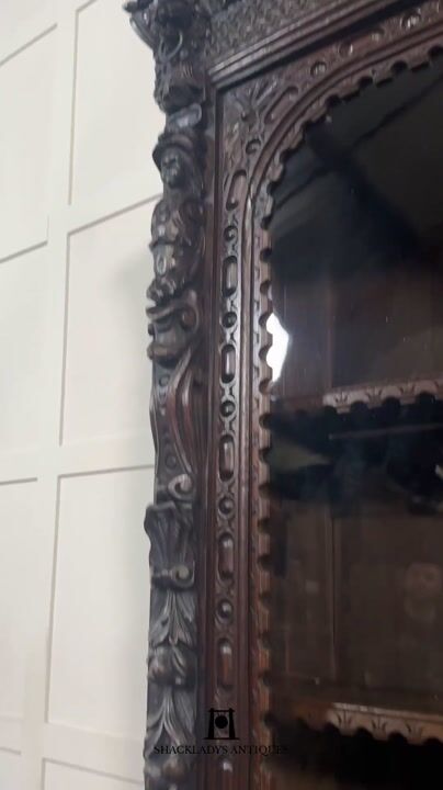 Film of Renaissance Revival Carved Oak Two Door Bookcase