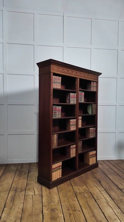 Film of Sheraton Revival Inlaid Mahogany Open Bookcase