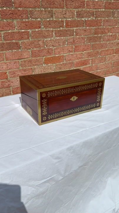 Film of Antique Regency Mahogany & Rosewood Brass Inlaid Campaign Writing Slope Box