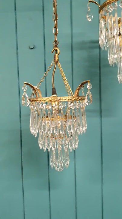 Film of Pair of Early 20th Century Cut Glass Crystal Spike Chandeliers 11"