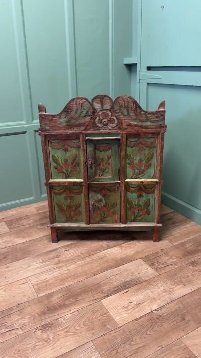 Film of French Folk Art Painted Farmhouse Alpine Wedding Cupboard