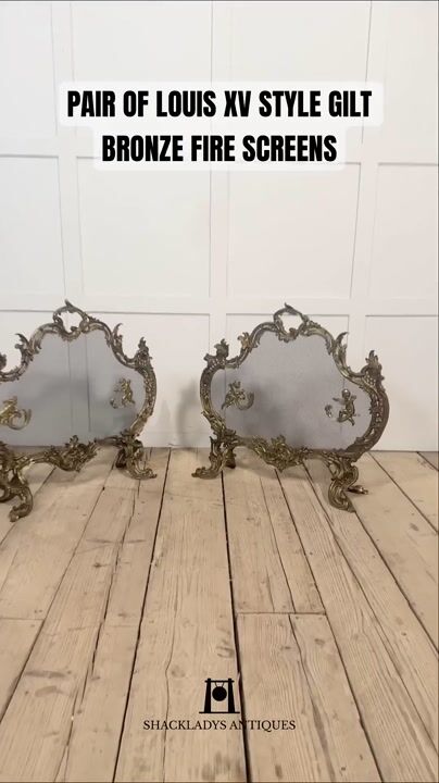 Film of Pair of Louis XV Style Gilt Bronze Fire Screens