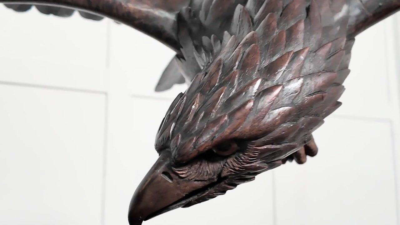 Film of Large Black Forest Carved Wood Eagle
