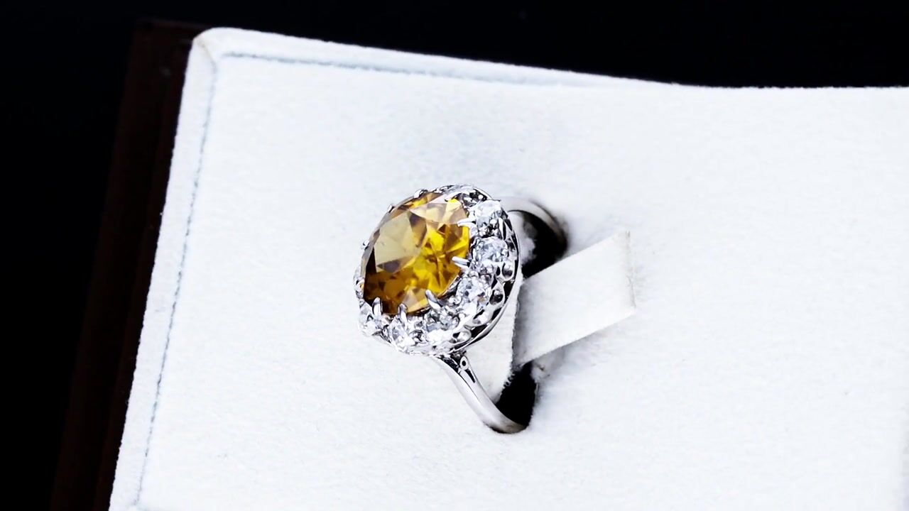 Film of 5.07ct Zircon and 0.90ct Diamond, Platinum Cluster Ring - Antique Circa 1930