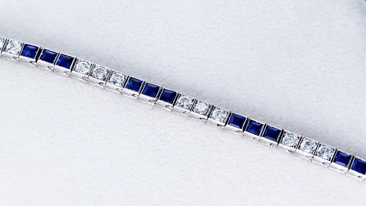Film of 1.75ct Sapphire and 1.60ct Diamond, Platinum Line Bracelet - Antique Circa 1930