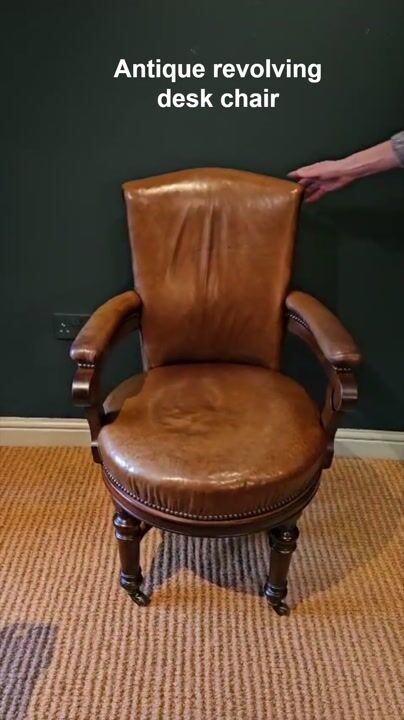Film of Victorian Revolving Desk Chair with Original Hide Upholstery