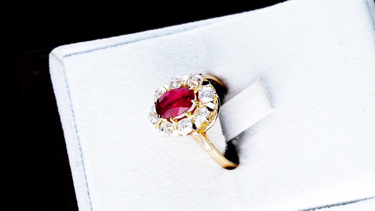 Film of 2.01ct Ruby and 1.35ct Diamond, 18ct Rose Gold Cluster Ring - Antique French Circa 1915