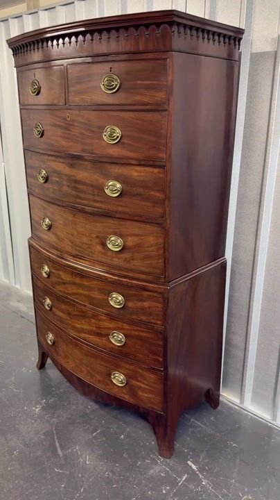 Film of Antique Georgian George III Mahogany Bow-front Chest on Chest