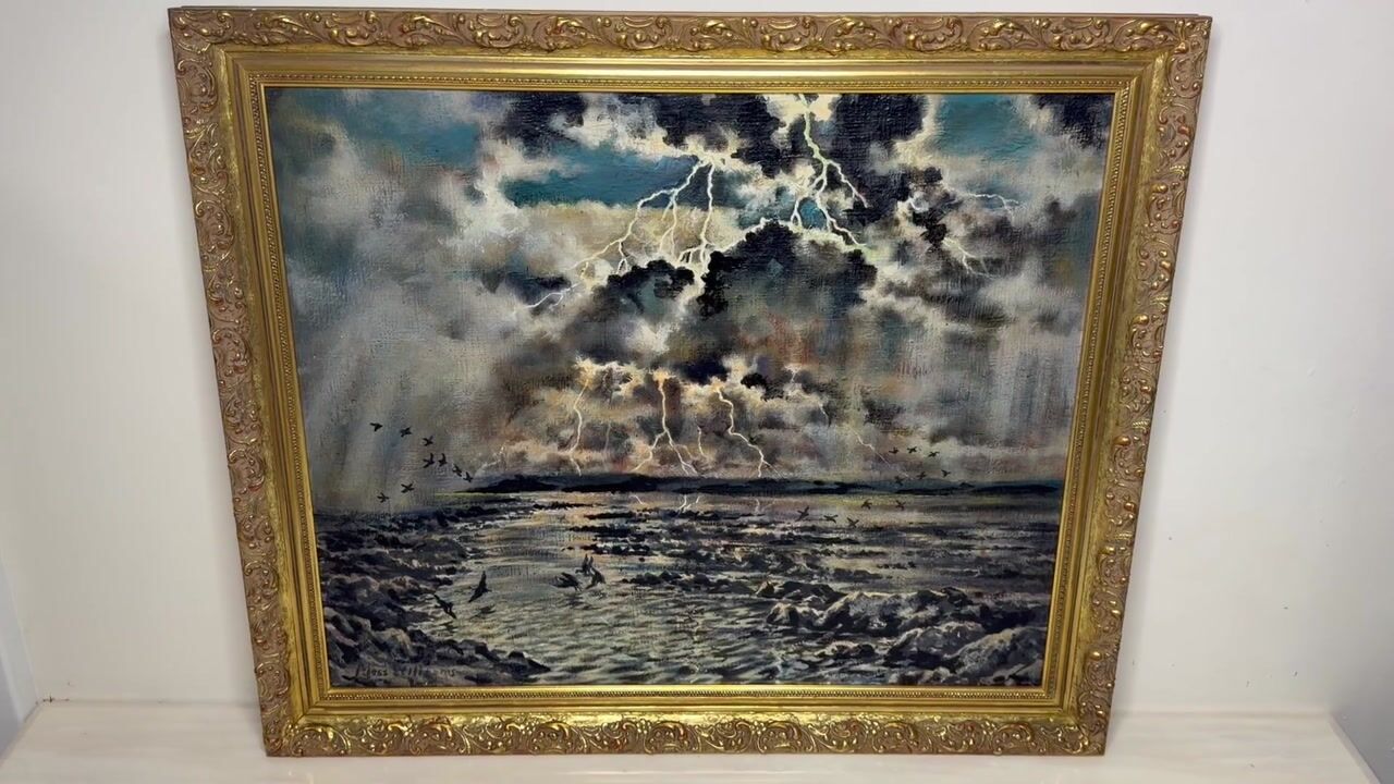 Film of Welsh Coastal Lightning Storm Foryd Bay Oil Painting by Moss Williams
