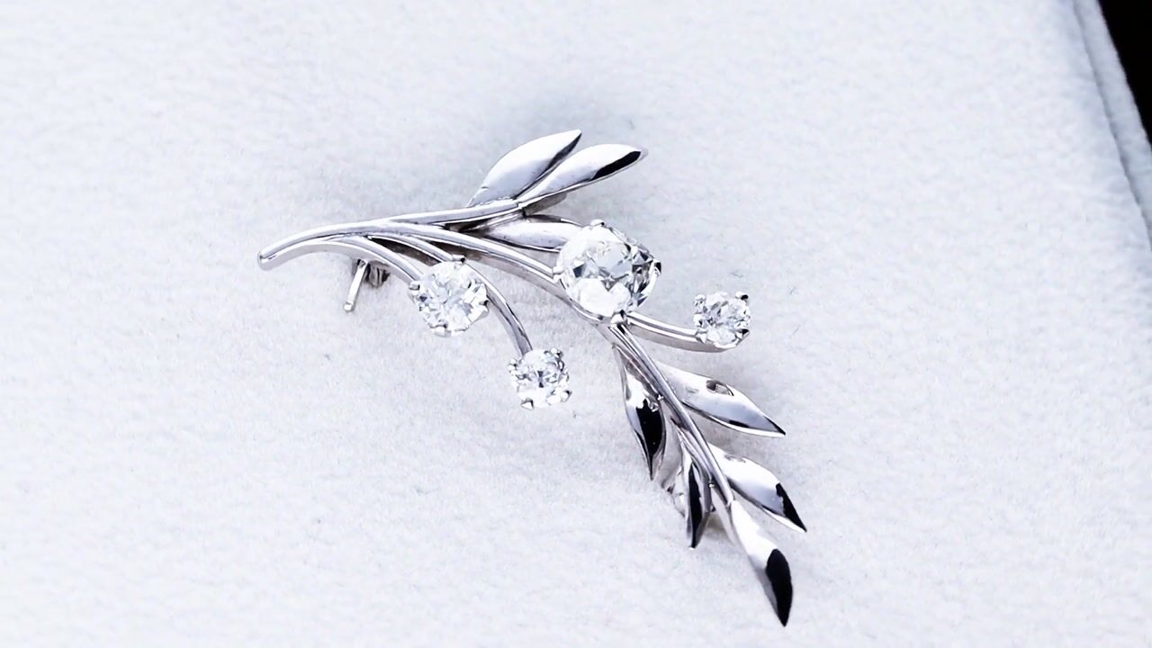 Film of 1.76ct Diamond and 18ct White Gold Floral Brooch - Antique Circa 1900