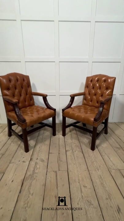 Film of Georgian Style Leather Gainsborough Library Chairs