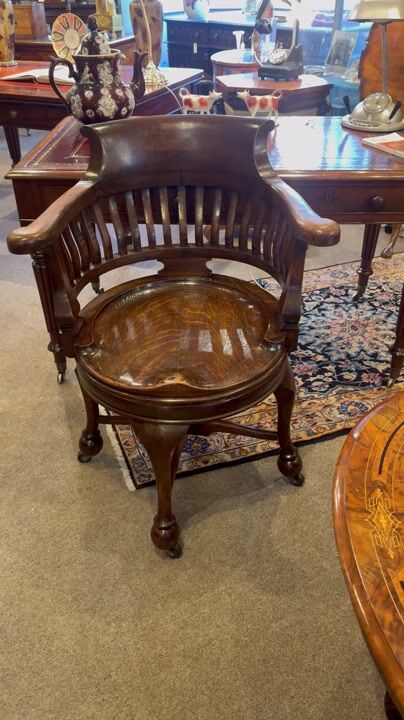 Film of Edwardian Oak Revolving Desk Chair