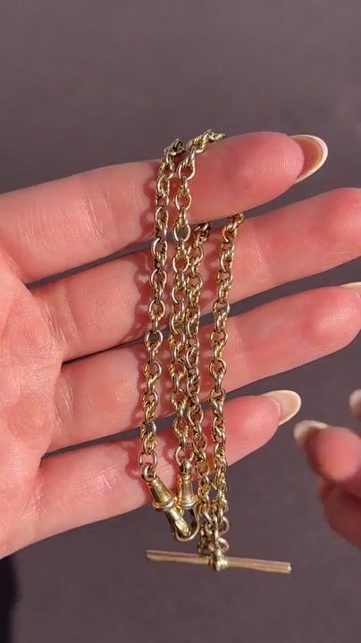 Film of Antique 9ct Gold Love Knot Link Double Albert Watch Chain Necklace | 14.5"