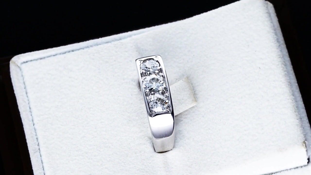 Film of Antique 1.16ct Diamond and 18ct White Gold Trilogy Ring Circa 1930