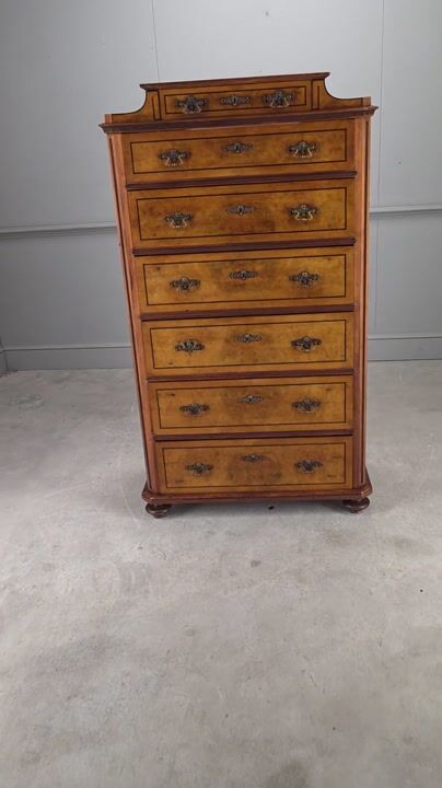 Film of 19th Century Swedish Burr Walnut Tall Chest of Drawers