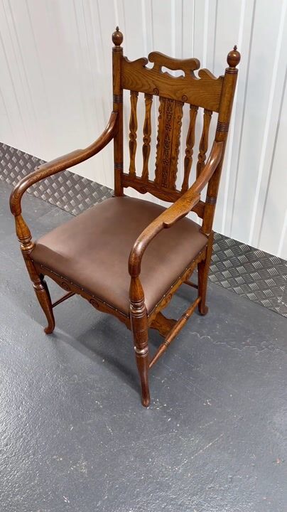 Film of Gillows Victorian Carved Golden Oak Desk Chair Attributed to Bruce James Talbert