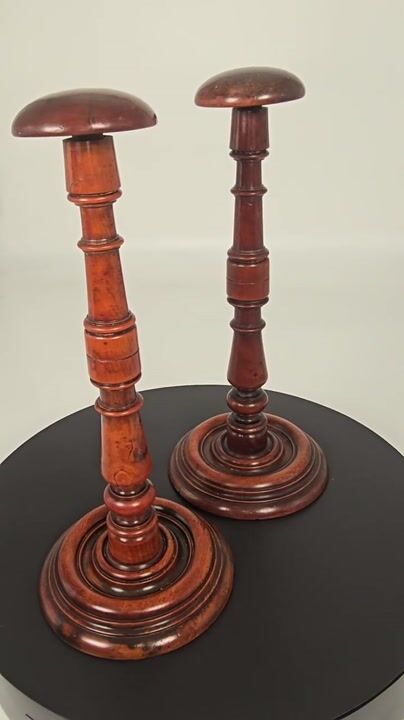 Film of Pair of Wig Stands English Circa 1730, Made from Yew Wood