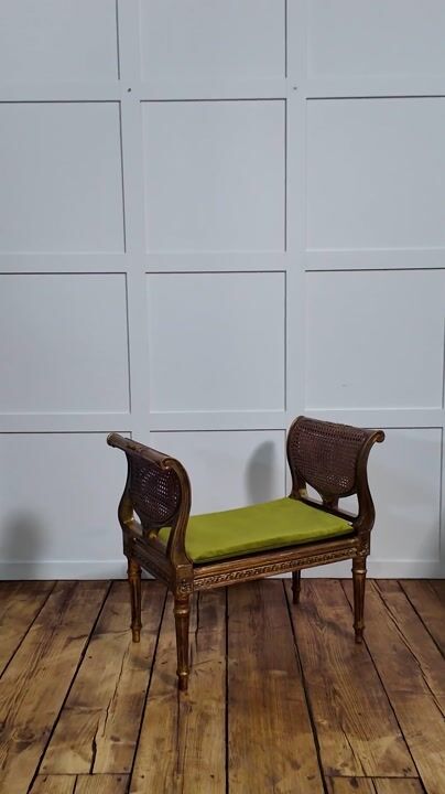 Film of Louis XVI Style Giltwood and Cane Window Stool