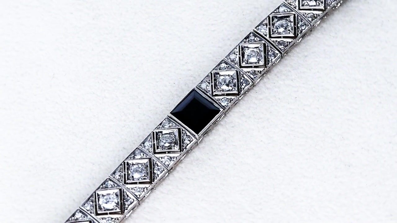 Film of 10.00ct Basaltic Sapphire and 4.25ct Diamond Platinum Bracelet - Antique Circa 1925