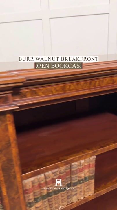 Film of Burr Walnut Breakfront Open Bookcase