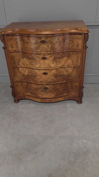 Film of 19th Century Swedish Burr Walnut Serpentine Chest of Drawers