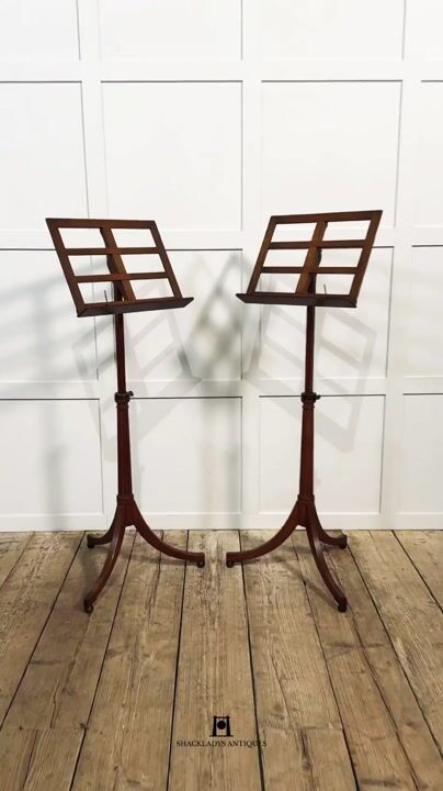 Film of Pair of Oak Adjustable Music Stands