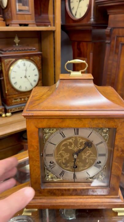 Film of Westminster Chime Burr Walnut Mappin & Webb Bracket Clock