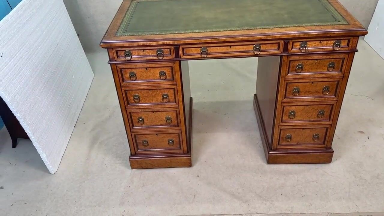 Film of Exceptional Quality Mid 19th Century English Birdseye Maple Small Pedestal Desk