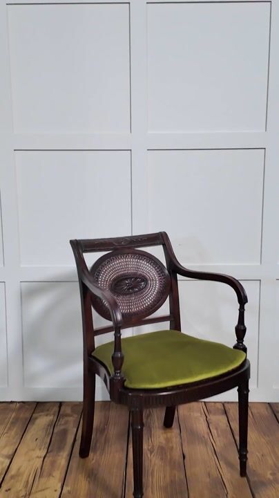 Film of Sheraton Revival Mahogany and Cane Library Armchair