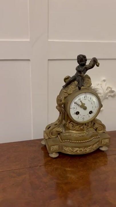 Film of Antique Victorian French Quality Ornate Ormolu and Bronze Mantle Clock