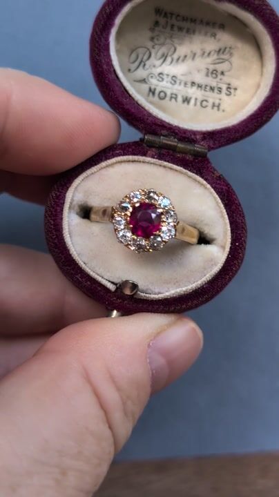 Film of Antique 18ct Gold Ruby and Diamond Ring