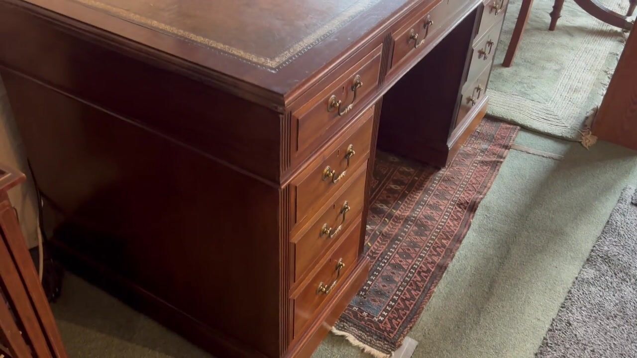 Film of Victorian Mahogany Pedestal Desk