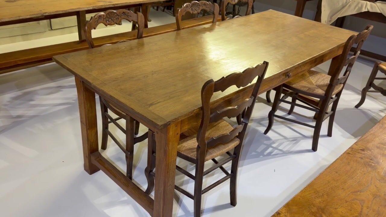 Film of 19th Century Ash End Stretcher Farmhouse Table