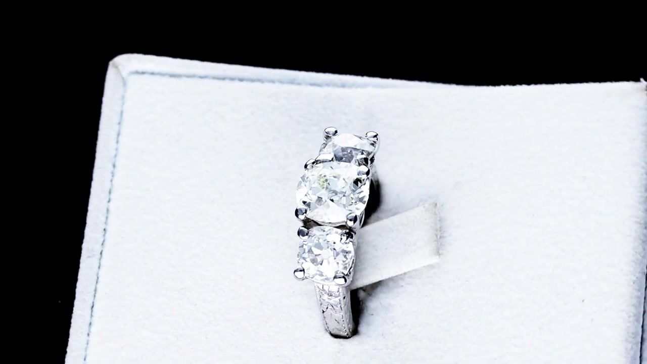 Film of 4.55ct Diamond and Platinum Trilogy Ring - Antique and Vintage