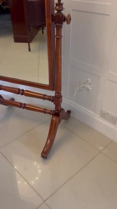 Film of Antique Victorian Mahogany Freestanding Cheval Dressing Mirror