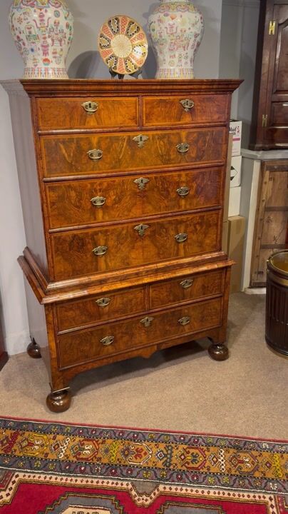 Film of Queen Anne Walnut Chest‑on‑chest in Two Parts – Antique Tallboy C.1700